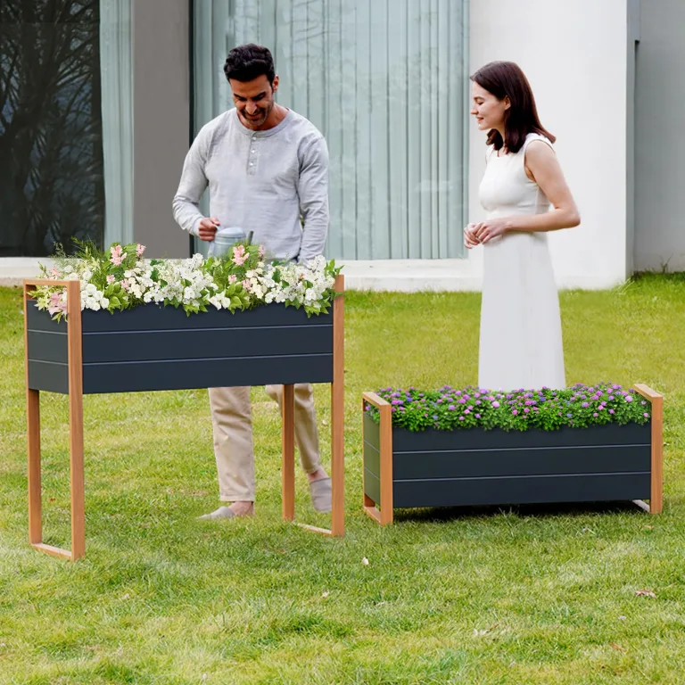 Grand patio Hochbeet Garten, Wetterfest, Metall Pflanzbeet mit Entwässerungslöcher, Blumenkasten für Outdoor, Balkon (100X38X44CM) – Bild 7