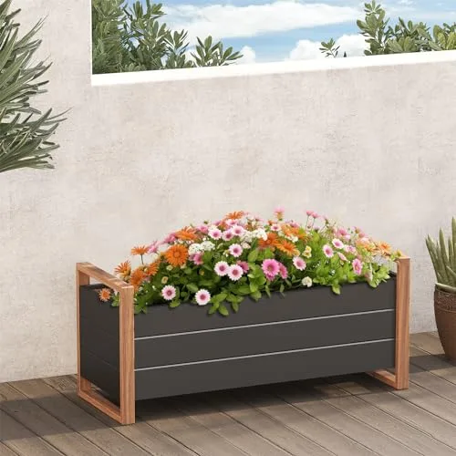 Grand patio Hochbeet Garten, Wetterfest, Metall Pflanzbeet mit Entwässerungslöcher, Blumenkasten für Outdoor, Balkon (100X38X44CM) – Bild 10