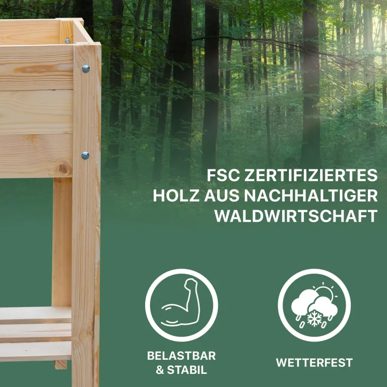 ITA Hochbeet aus Holz 80x37x78 cm - Pflanzkasten mit Ablageboden & Innenfolie - Made in EU - Direkt vom Hersteller - FSC Kiefernholz - Pflanzbeet Blumenkasten für Garten Balkon Terrasse - Braun – Bild 5