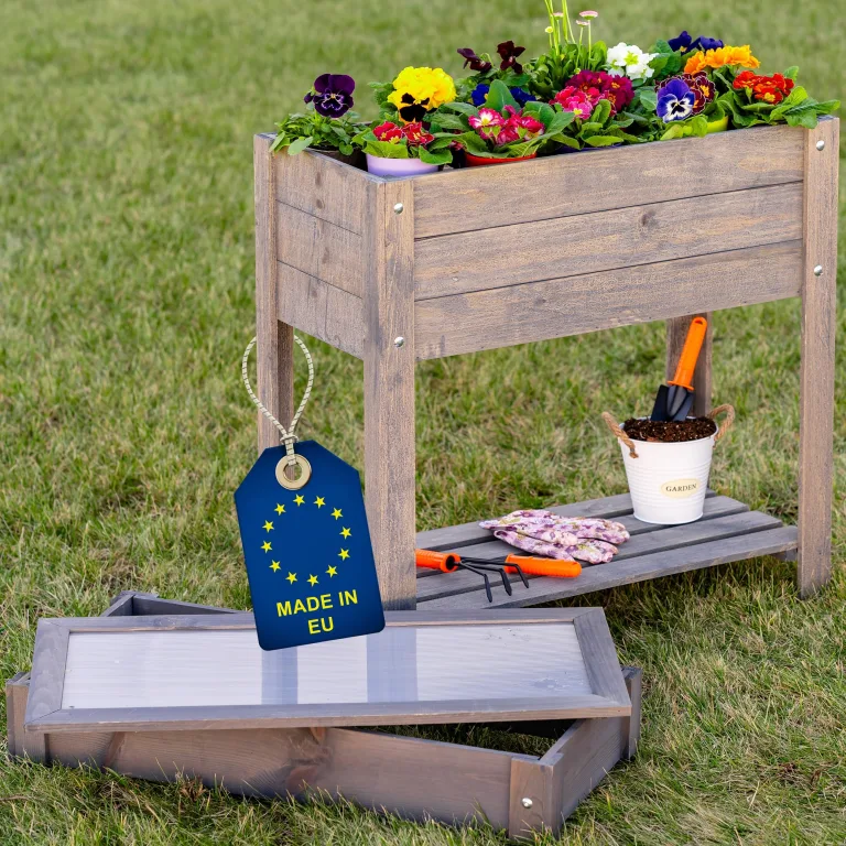 ITA Hochbeet aus Holz 80x37x78 cm - Pflanzkasten mit Ablageboden & Innenfolie - Made in EU - Direkt vom Hersteller - FSC Kiefernholz - Pflanzbeet Blumenkasten für Garten Balkon Terrasse - Braun – Bild 9