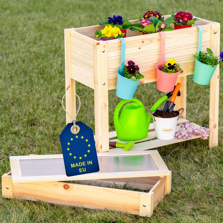 ITA Hochbeet aus Holz 80x37x78 cm - Pflanzkasten mit Ablageboden & Innenfolie - Made in EU - Direkt vom Hersteller - FSC Kiefernholz - Pflanzbeet Blumenkasten für Garten Balkon Terrasse - Braun – Bild 10