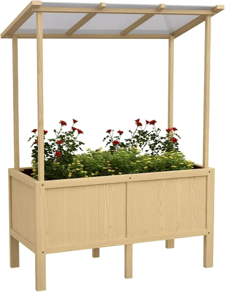 Outsunny Hochbeet aus Holz, Frühbeet mit Deckel, Pflanzkasten mit Vliesstoff, Blumenkasten Kräuterbeet für Garten, Balkon, 110 x 60 x 152 cm, Natur – Bild 1