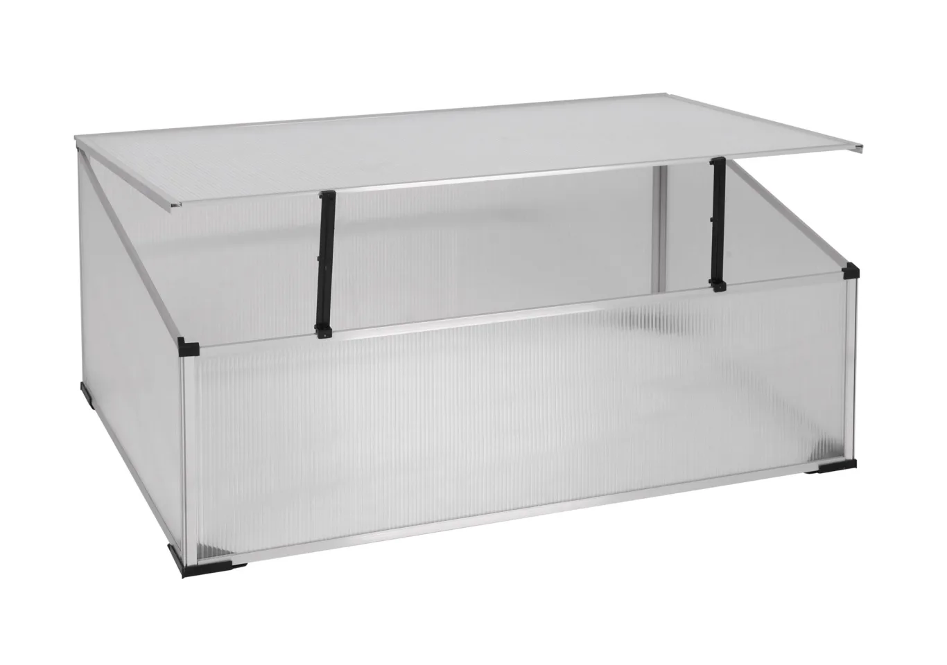 Spetebo Frühbeetkasten mit Aluminium Rahmen - 100 x 60 cm - Kleines Gewächshaus mit Schrägdach - Polycarbonat Treibhaus Kasten Gemüsebeet Abdeckung - Bild 1