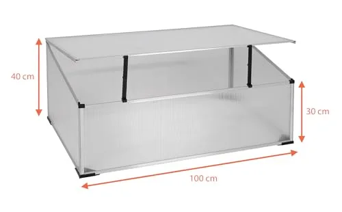 Spetebo Frühbeetkasten mit Aluminium Rahmen - 100 x 60 cm - Kleines Gewächshaus mit Schrägdach - Polycarbonat Treibhaus Kasten Gemüsebeet Abdeckung – Bild 5