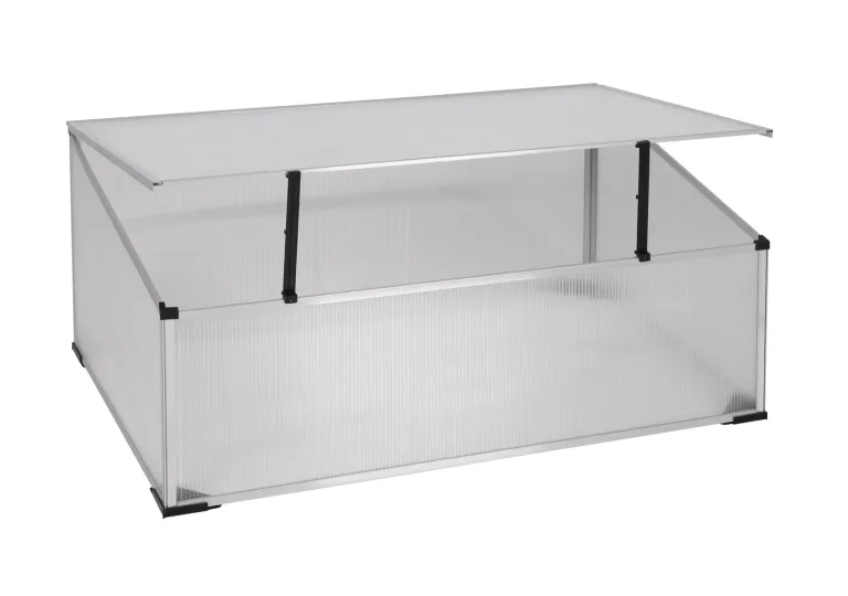 Spetebo Frühbeetkasten mit Aluminium Rahmen - 100 x 60 cm - Kleines Gewächshaus mit Schrägdach - Polycarbonat Treibhaus Kasten Gemüsebeet Abdeckung – Bild 1