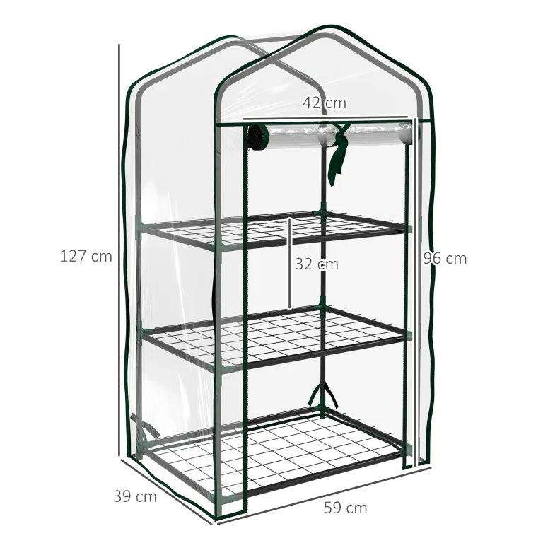 Outsunny Gartengewächshaus Balkongewächshaus Regal Gewächshaus 3 Ebenen ABM. 59L x 39l x 127H cm pulverbeschichtetes Metall Transparent Grün – Bild 5