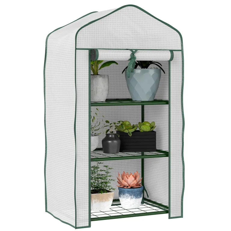 Outsunny Gartengewächshaus Balkongewächshaus Regal Gewächshaus 3 Ebenen ABM. 59L x 39l x 127H cm pulverbeschichtetes Metall Transparent Grün – Bild 10