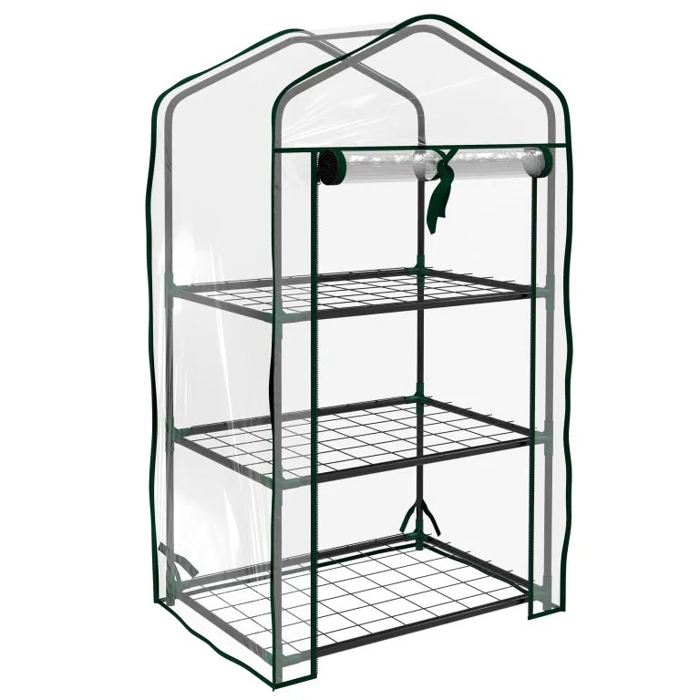 Outsunny Gartengewächshaus Balkongewächshaus Regal Gewächshaus 3 Ebenen ABM. 59L x 39l x 127H cm pulverbeschichtetes Metall Transparent Grün – Bild 1