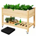HOMASIS Hochbeet aus Holz, Gartenbeet mit Rollen & Ablage, Blumenkasten für Garten Balkon Terrasse, Pflanzbeet mit Abflusslöcher & Innenvlies, Gemüsebeet Blumenbeet, 120 x 59 x 84 cm - Thumbnail 10