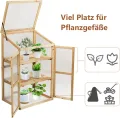 COSTWAY 3 Etagen Frühbeet Holz, Hochbeet wetterfest, Gewächshaus mit 2 Türen & Deckel, Polycarbonat-Fenster, Pflanzenbeet Aufzuchtschrank Treibhaus, für Garten Balkon, 60 x 45 x 100 cm, Natur - Thumbnail 5