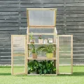 COSTWAY 3 Etagen Frühbeet Holz, Hochbeet wetterfest, Gewächshaus mit 2 Türen & Deckel, Polycarbonat-Fenster, Pflanzenbeet Aufzuchtschrank Treibhaus, für Garten Balkon, 60 x 45 x 100 cm, Natur - Thumbnail 7