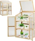 COSTWAY 3 Etagen Frühbeet Holz, Hochbeet wetterfest, Gewächshaus mit 2 Türen & Deckel, Polycarbonat-Fenster, Pflanzenbeet Aufzuchtschrank Treibhaus, für Garten Balkon, 60 x 45 x 100 cm, Natur - Thumbnail 1