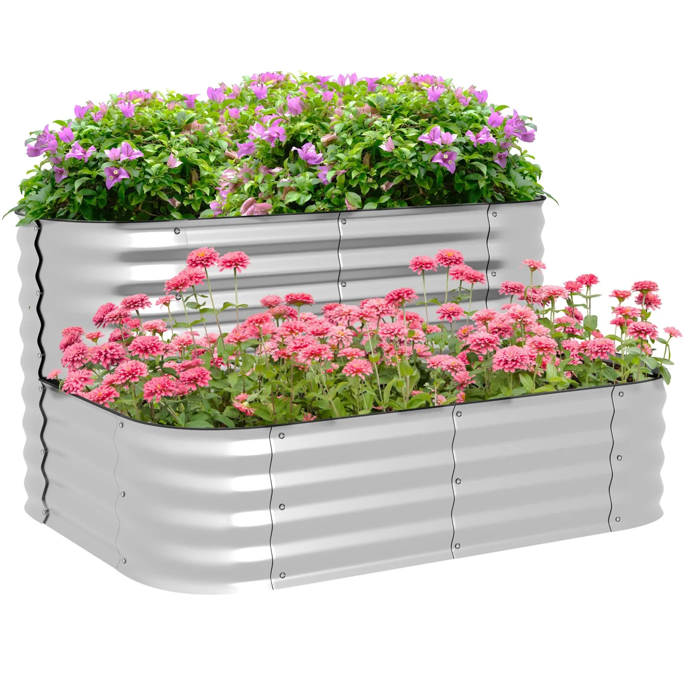 Outsunny Hochbeet Metall, 2-Stufiger Blumenkasten, Pflanzkasten, Gemüsebeet mit Schrauben, Kräuterbeet für Garten, Balkon, Silber, 118 x 45 x 30 cm - Bild 1