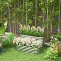 Outsunny Hochbeet Metall, 2-Stufiger Blumenkasten, Pflanzkasten, Gemüsebeet mit Schrauben, Kräuterbeet für Garten, Balkon, Silber, 118 x 45 x 30 cm - Thumbnail 2