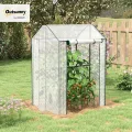 Outsunny Foliengewächshaus, Gewächshaus mit Doppeltür, Treibhaus, Winddichtes Tomatenhaus für Garten, Weiß, 100 x 80 x 150 cm - Thumbnail 2