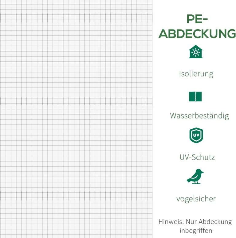 Outsunny Gewächshausfolie 3 x 2 m, wasserdicht Polyethylenfolie mit Rolltür, 6 Fenster, UV Schutz, Reißfest Gartenfolie Abdeckplane für Folientunnel Gartenarbeit, Tunnelfolie für Außenbereich Weiß – Bild 5