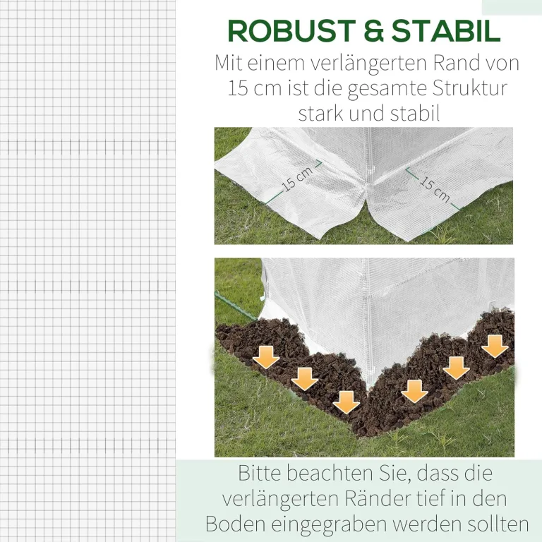 Outsunny Gewächshausfolie 3 x 2 m, wasserdicht Polyethylenfolie mit Rolltür, 6 Fenster, UV Schutz, Reißfest Gartenfolie Abdeckplane für Folientunnel Gartenarbeit, Tunnelfolie für Außenbereich Weiß – Bild 4