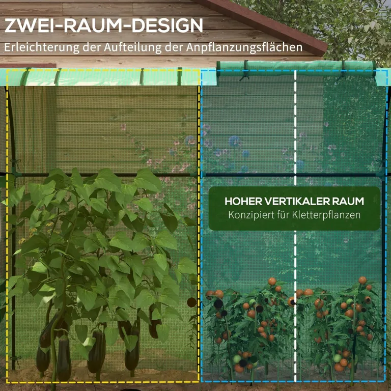 Outsunny Foliengewächshaus, Gewächshaus, Winddichtes Treibhaus mit 2 Rolltüren, Seitenfenster, Tomatenhaus mit UV-Schutz für Garten, PE, Grün, 185 x 94 x 150 cm – Bild 3