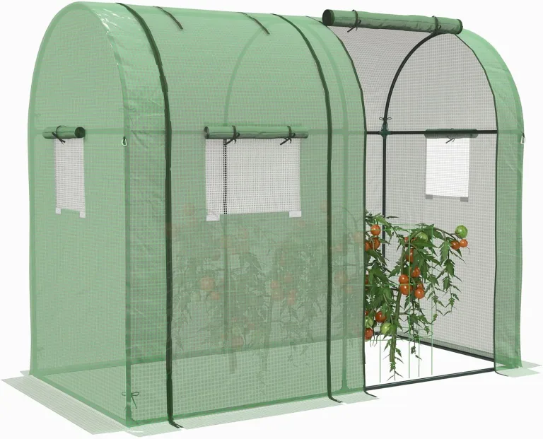 Outsunny Foliengewächshaus, Gewächshaus, Winddichtes Treibhaus mit 2 Rolltüren, Seitenfenster, Tomatenhaus mit UV-Schutz für Garten, PE, Grün, 185 x 94 x 150 cm – Bild 1