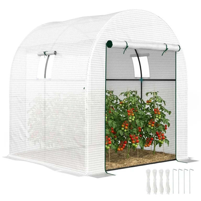 Outsunny Tunnel Garten Gewächshaus 1.8x1.8x2m, Anti-UV Garten Gewächshaus mit Rolltüren und Fenster, Stahl und PE, Grün – Bild 10