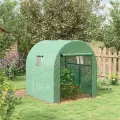 Outsunny Tunnel Garten Gewächshaus 1.8x1.8x2m, Anti-UV Garten Gewächshaus mit Rolltüren und Fenster, Stahl und PE, Grün - Thumbnail 2