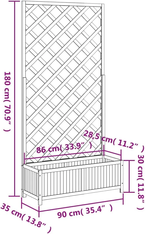 vidaXL Pflanzkasten mit Rankgitter 90x35x180 cm, Massives Fichtenholz, Braun, Hochbeet für Innen & Außen, Balkon & Garten, Kletterpflanzenstütze, Blumenkasten, Holz-Pflanzenhalter – Bild 4