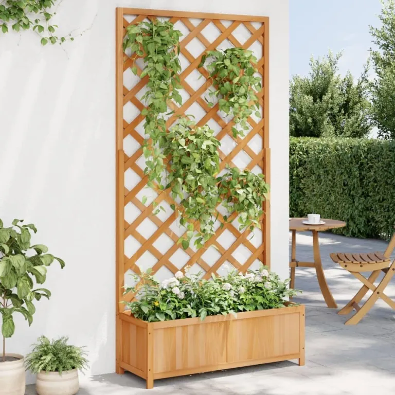 vidaXL Pflanzkasten mit Rankgitter 90x35x180 cm, Massives Fichtenholz, Braun, Hochbeet für Innen & Außen, Balkon & Garten, Kletterpflanzenstütze, Blumenkasten, Holz-Pflanzenhalter – Bild 3