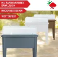 Hochbeet/Frühbeet – mit Abdeckhaube/Wasseranzeige – aus robustem Kunststoff – ideal für Garten/Terrasse/Balkon – Kräuterhochbeet zur Anzucht – Pflanzkasten inkl. Gartenwerkzeug (Grau) - Thumbnail 2