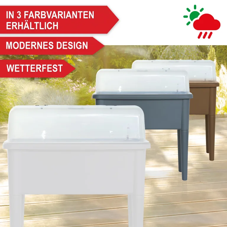 Onbest Hochbeet/Frühbeet – mit Abdeckhaube/Wasseranzeige – aus robustem Kunststoff – ideal für Garten/Terrasse/Balkon – Kräuterhochbeet zur Anzucht – Pflanzkasten inkl. Gartenwerkzeug (Weiß) – Bild 2