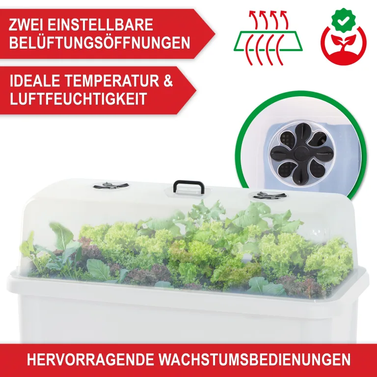 Onbest Hochbeet/Frühbeet – mit Abdeckhaube/Wasseranzeige – aus robustem Kunststoff – ideal für Garten/Terrasse/Balkon – Kräuterhochbeet zur Anzucht – Pflanzkasten inkl. Gartenwerkzeug (Weiß) – Bild 4