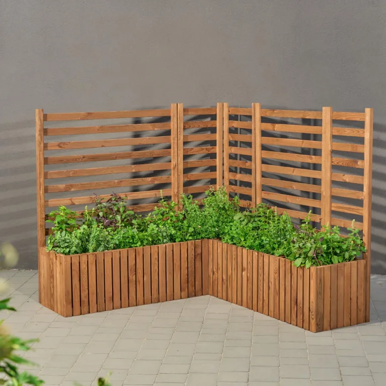 Pflanzkübel Holz – imprägniert wetterfest – mit herausnehmbarem Kunststoffeinsatz – Hochbeet Blumenkasten für Balkon Garten Terrasse (Vertikal-braun 67x36 H35 cm) – Bild 4