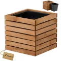Pflanzkübel Holz – imprägniert wetterfest – mit herausnehmbarem Kunststoffeinsatz – Hochbeet Blumenkasten für Balkon Garten Terrasse (Vertikal-braun 67x36 H35 cm) - Thumbnail 7