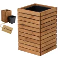 Pflanzkübel Holz – imprägniert wetterfest – mit herausnehmbarem Kunststoffeinsatz – Hochbeet Blumenkasten für Balkon Garten Terrasse (Vertikal-braun 67x36 H35 cm) - Thumbnail 8