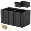 Pflanzkübel Holz – imprägniert wetterfest – mit herausnehmbarem Kunststoffeinsatz – Hochbeet Blumenkasten für Balkon Garten Terrasse (Vertikal-braun 67x36 H35 cm) - Thumbnail 10