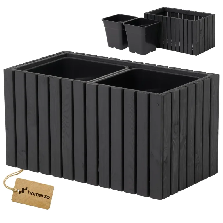 Pflanzkübel Holz – imprägniert wetterfest – mit herausnehmbarem Kunststoffeinsatz – Hochbeet Blumenkasten für Balkon Garten Terrasse (Vertikal-anthrazit 67x36 H35 cm) – Bild 1