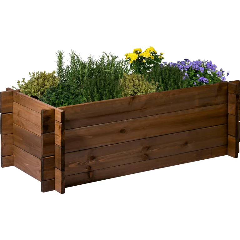 dobar® Hochbeet Massivholz Stecksystem Gr. M stapelbar - Pflanzkasten inkl. Pflanzfolie - 117 x 58,5 x 27,5 cm - Dunkelbraun – Bild 5