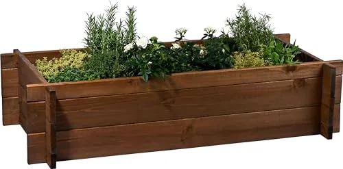 dobar® Hochbeet Massivholz Stecksystem Gr. M stapelbar - Pflanzkasten inkl. Pflanzfolie - 117 x 58,5 x 27,5 cm - Dunkelbraun – Bild 6
