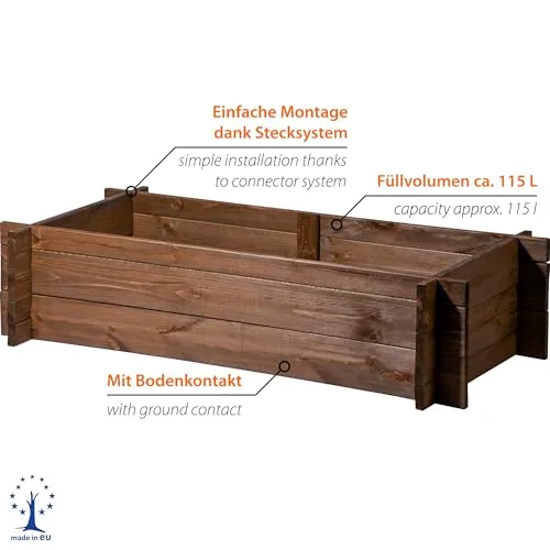 dobar® Hochbeet Massivholz Stecksystem Gr. M stapelbar - Pflanzkasten inkl. Pflanzfolie - 117 x 58,5 x 27,5 cm - Dunkelbraun – Bild 8