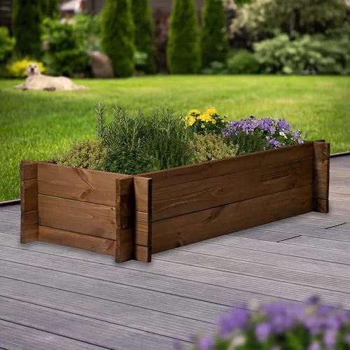 dobar® Hochbeet Massivholz Stecksystem Gr. M stapelbar - Pflanzkasten inkl. Pflanzfolie - 117 x 58,5 x 27,5 cm - Dunkelbraun – Bild 9