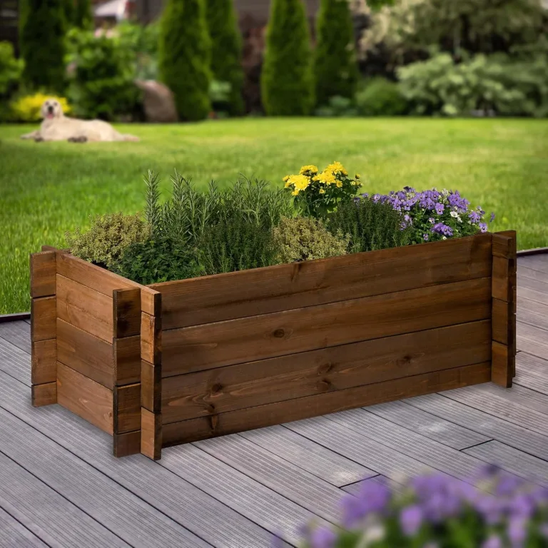 dobar® Hochbeet Massivholz Stecksystem Gr. L stapelbar - Pflanzkasten inkl. Pflanzfolie - 117 x 58,5 x 38,5 cm - Dunkelbraun – Bild 4