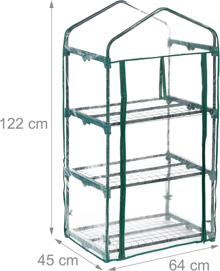 Relaxdays Balkon Gewächshaus, PVC-Folie, Stahl, HxBxT: 122 x 64 x 45 cm, Foliengewächshaus 3 Etagen, grün/transparent – Bild 4