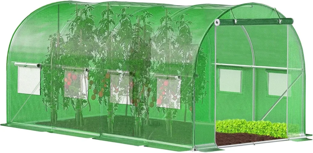 Gewächshaus Folientunnel 450x200x200 cm Foliengewächshaus Winterfest mit Bogendach Fenster UV-Schutz Tomatenhaus Groß Folie PE 140g Gartengewächshäuser Tomatendach Folientunnel Gewächshaus SPRINGOS