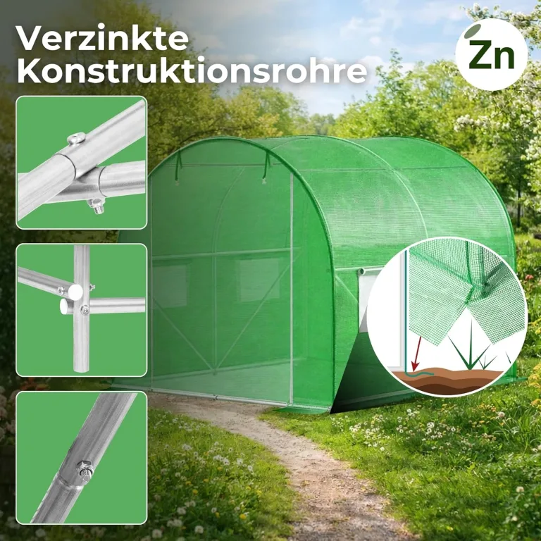 Gewächshaus Folientunnel 450x200x200 cm Foliengewächshaus Winterfest mit Bogendach Fenster UV-Schutz Tomatenhaus Groß Folie PE 140g Gartengewächshäuser Tomatendach Folientunnel Gewächshaus SPRINGOS – Bild 5