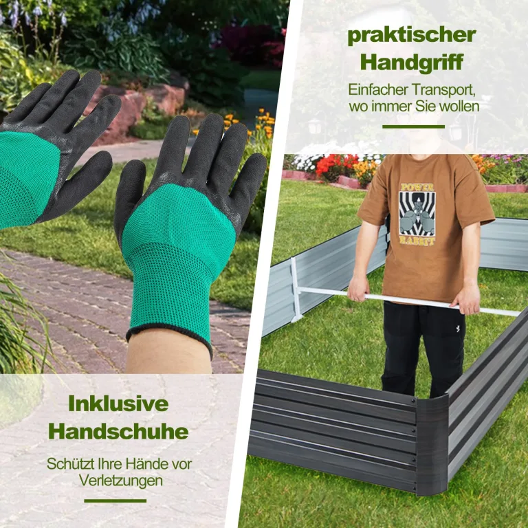 GOPLUS Hochbeet aus Metall, 240 x 120 x 30 cm Gemüsebeet Pflanzbeet Frühbeet für Balkon & Garten, Pflanzkasten Gartenbeet Pflanzkübel, Blumenkasten Groß für Blumen Obst Gemüse – Bild 4