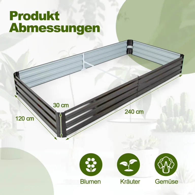 GOPLUS Hochbeet aus Metall, 240 x 120 x 30 cm Gemüsebeet Pflanzbeet Frühbeet für Balkon & Garten, Pflanzkasten Gartenbeet Pflanzkübel, Blumenkasten Groß für Blumen Obst Gemüse – Bild 6