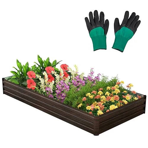 GOPLUS Hochbeet aus Metall, 240 x 120 x 30 cm Gemüsebeet Pflanzbeet Frühbeet für Balkon & Garten, Pflanzkasten Gartenbeet Pflanzkübel, Blumenkasten Groß für Blumen Obst Gemüse – Bild 10