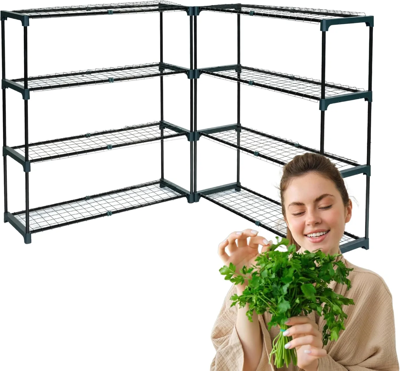 Pflanzenregal - Gartenregal - Lageregal - Blumenständer Metall - Drahtgitterböden - Frühbeet - Leiterregal GRO, 90x30x106, 2 Stück, grün - Pflanzenständer für Gewächshaus Balkon - Bild 1