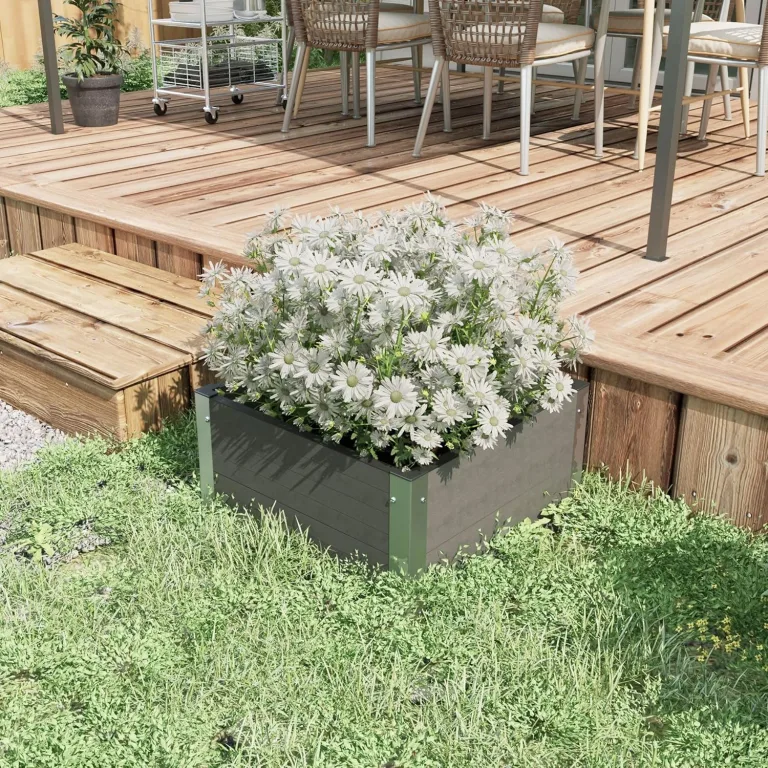 Outsunny Hochbeet, Blumenkasten, Pflanzkasten mit offenem Boden, Kräuterbeet für Garten, Balkon, Grau, 60 x 60 x 30 cm – Bild 5