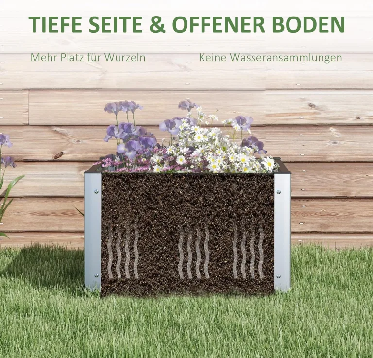 Outsunny Hochbeet, Blumenkasten, Pflanzkasten mit offenem Boden, Kräuterbeet für Garten, Balkon, Grau, 60 x 60 x 30 cm – Bild 3