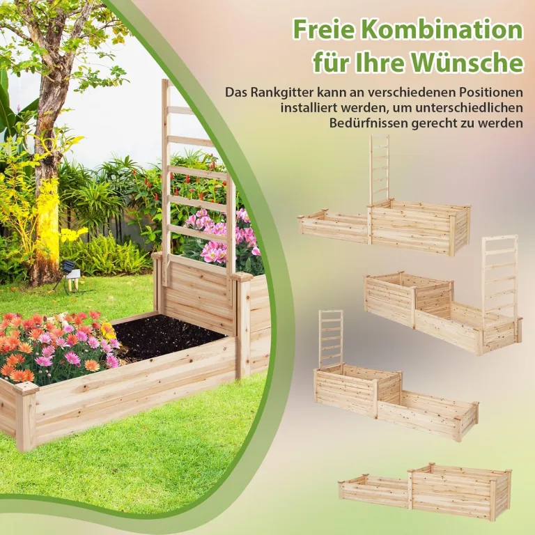 GOPLUS Blumenkasten mit Rankgitter, Hochbeet mit Spalier, Pflanzkasten mit offenem Boden, Gartenspalier aus Tannenholz, Kräuterbeet Gartenbeet für Hof, Terrasse (223 x 64 x 134 cm) – Bild 7